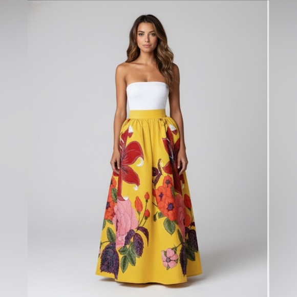 Yellow Boho Floral Print Women's Skirt - Picture 3 of 10